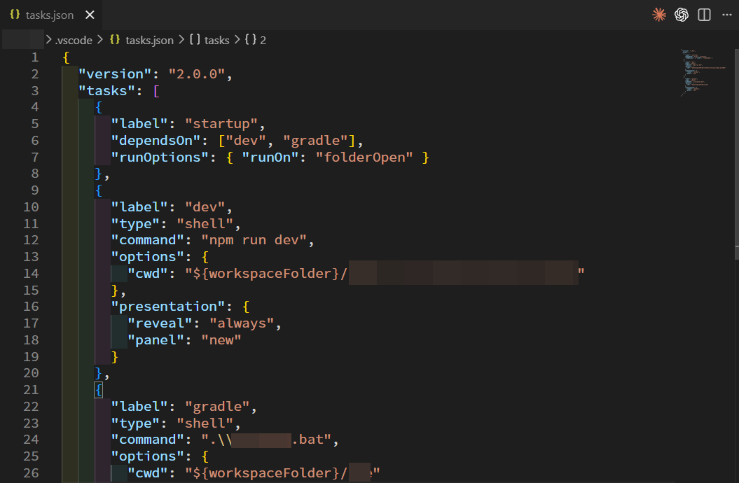 VSCで特定のディレクトリを開いたら、自動でターミナルに決まったコマンドを打ち込む